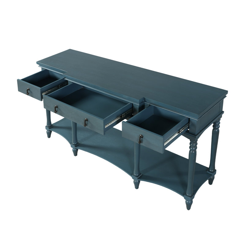 Console Traditional Traditional avec 3 tiroirs à fermeture en douceur et tablette inférieure, Bleu
