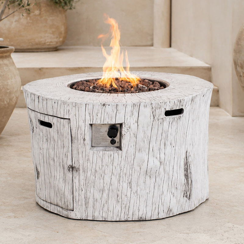 Demetrius Round Propane Smokeless Fire Pit Table, White