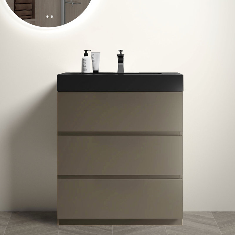 Lavabo de salle de bain contemporain contemporain - Gris, meuble-lavabo moderne avec grande capacité de rangement 30 "