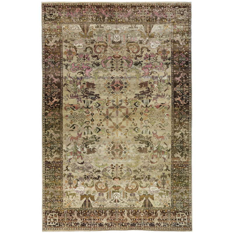 Brown Alchemy Traditional Wool Silk Blend Rug - 9'7" x 14'7"