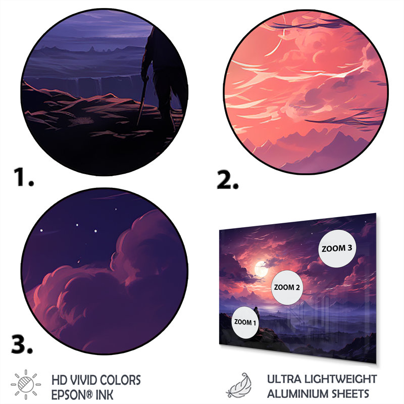 Mauve et rose désert Wanderer au coucher du soleil - désert, art mural en métal, H 30 po x l 40 po x P 1,5 po