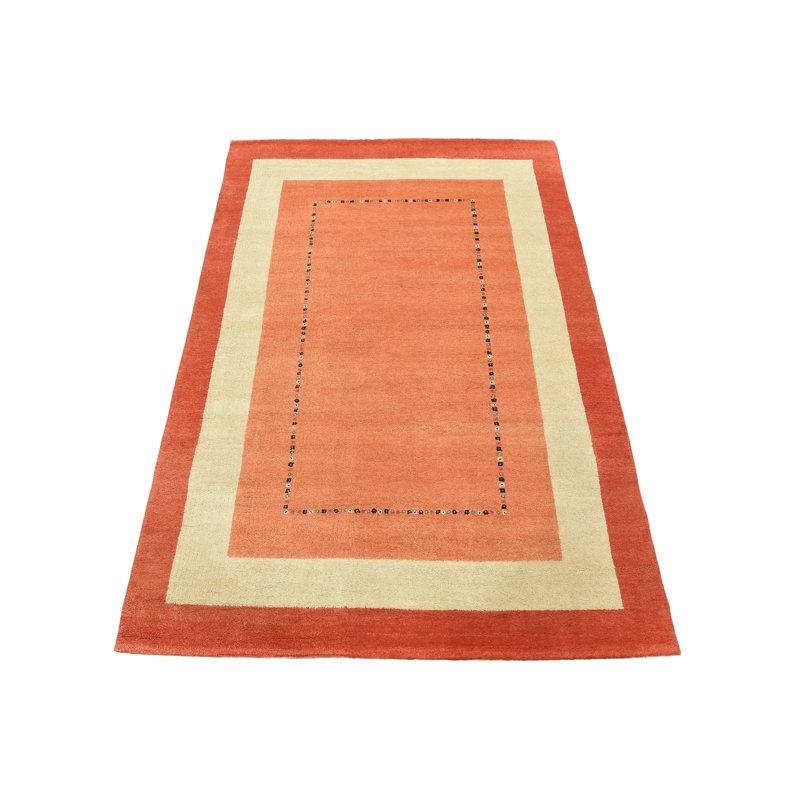 Tapis oriental oriental en laine noué à la main orange, Rectangle 4 pi 7 po x 6 pi 6 po