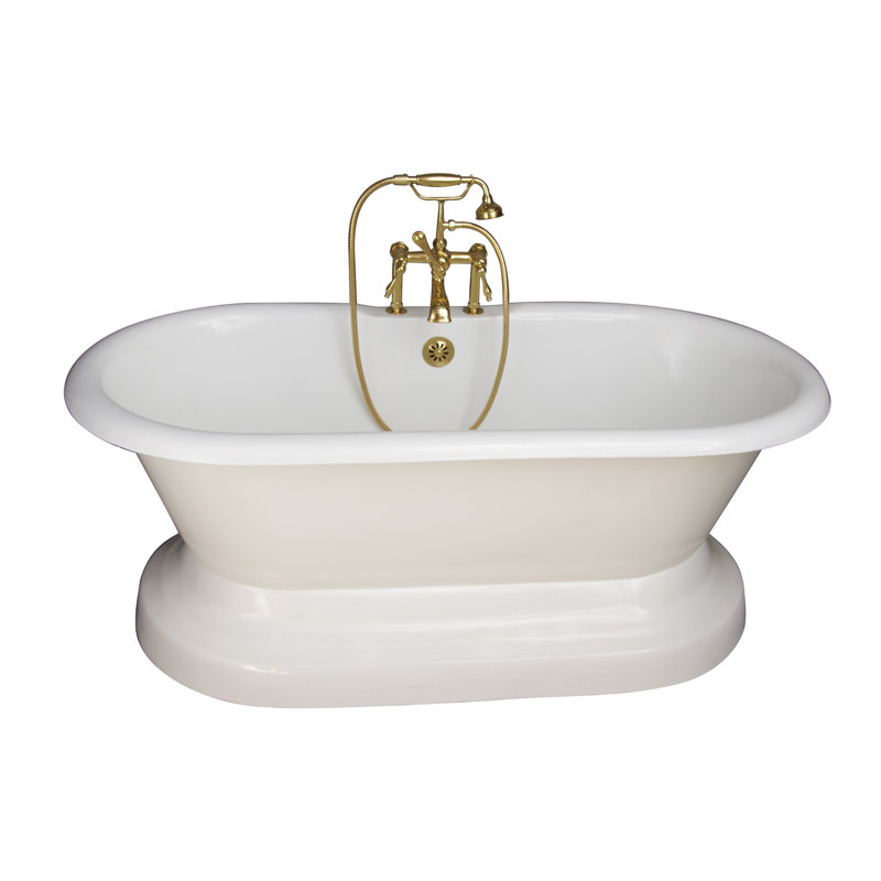 66 " L x 32 " W Freestanding and Mounting / Installation Required Soaking Cast Iron Bathtub, Polished Brass