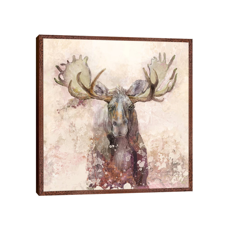 Moose - Painting on Canvas, 93.98cm H x 93.98cm W x 3.81cm D, Classic Brown Wood Floater Framed