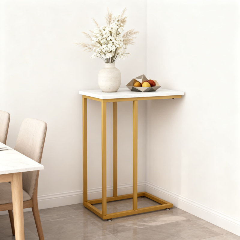 Table de bout en C pour canapé et lit, plateau à collation peu encombrant pour le salon et la chambre à coucher, table d'appoint facile à assembler avec structure en métal robuste