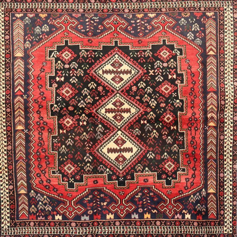Tapis oriental rouge / beige, Carré 5 pi