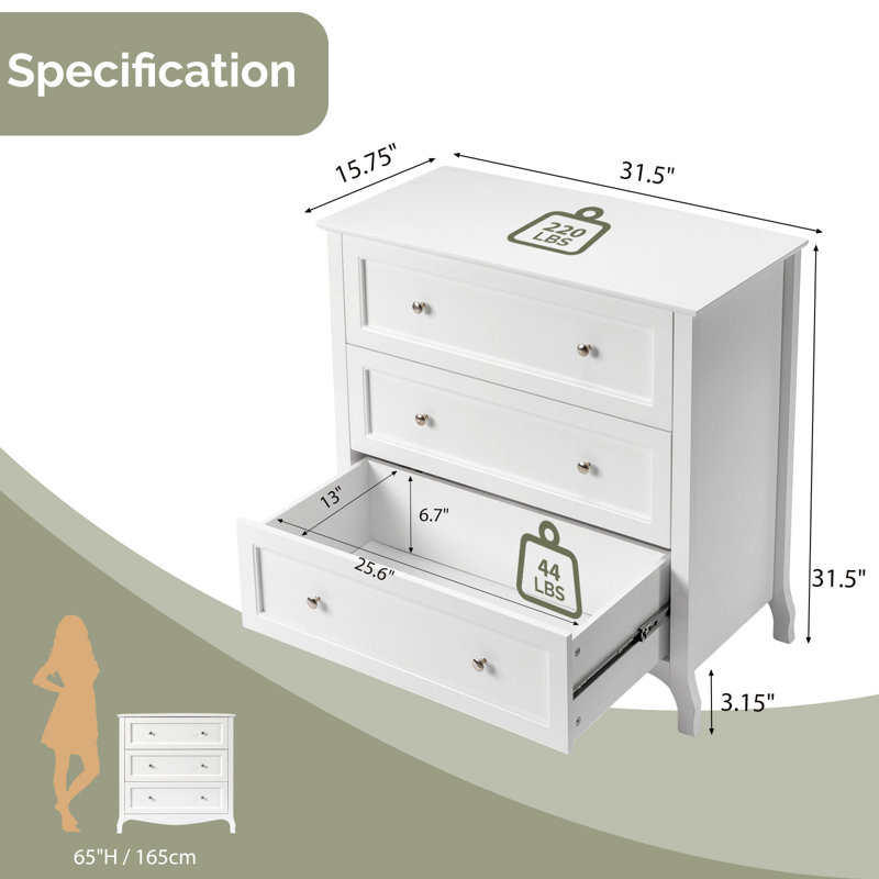 White 3 Drawer Chest
