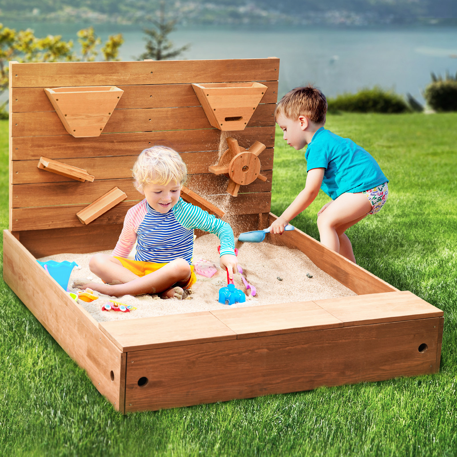 Badger Basket 46.5-in x 46.5-in Brown Square Wood Sandbox in the