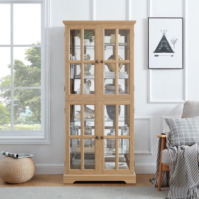 Vitrine Curio, vitrine antique avec portes en verre, tablettes réglables pour objets de collection, vitrine vintage à quatre portes pour vitrine antique pour la maison ou le bureau, ampoule E26 incluse