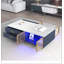 Table basse moderne bleu marine avec 2 portes de rangement en verre, 4 tiroirs, pieds en métal doré-1725479245