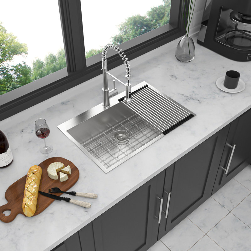 33X22 Inch Kitchen Sink Drop In 18 Gauge Stainless Steel 33" Single Bowl Topmount Kitchen Sink Basin