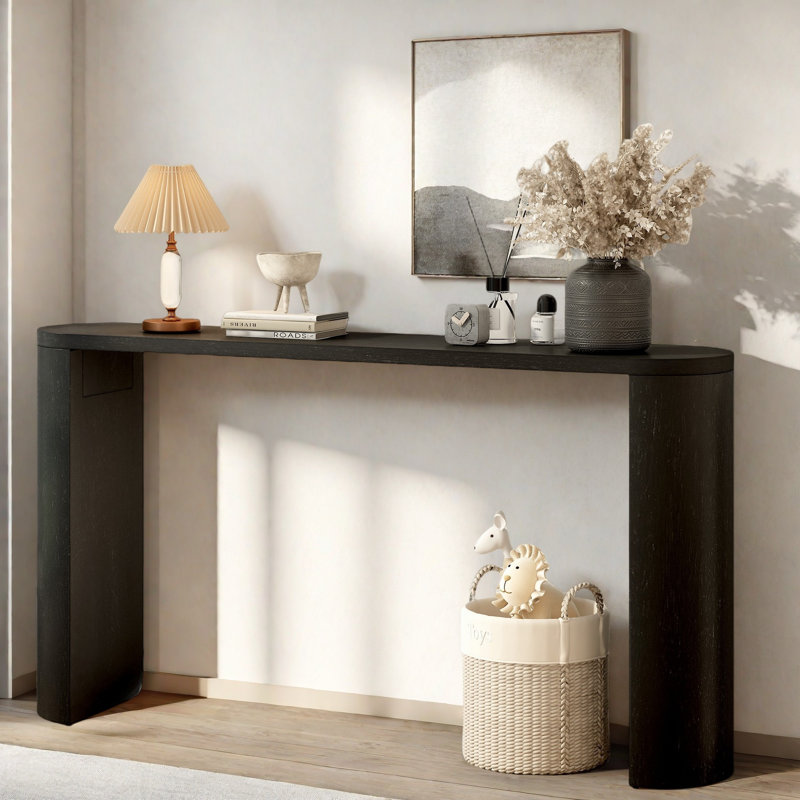 Simple Console Table With Semi-cylindrical Leg Design, Black