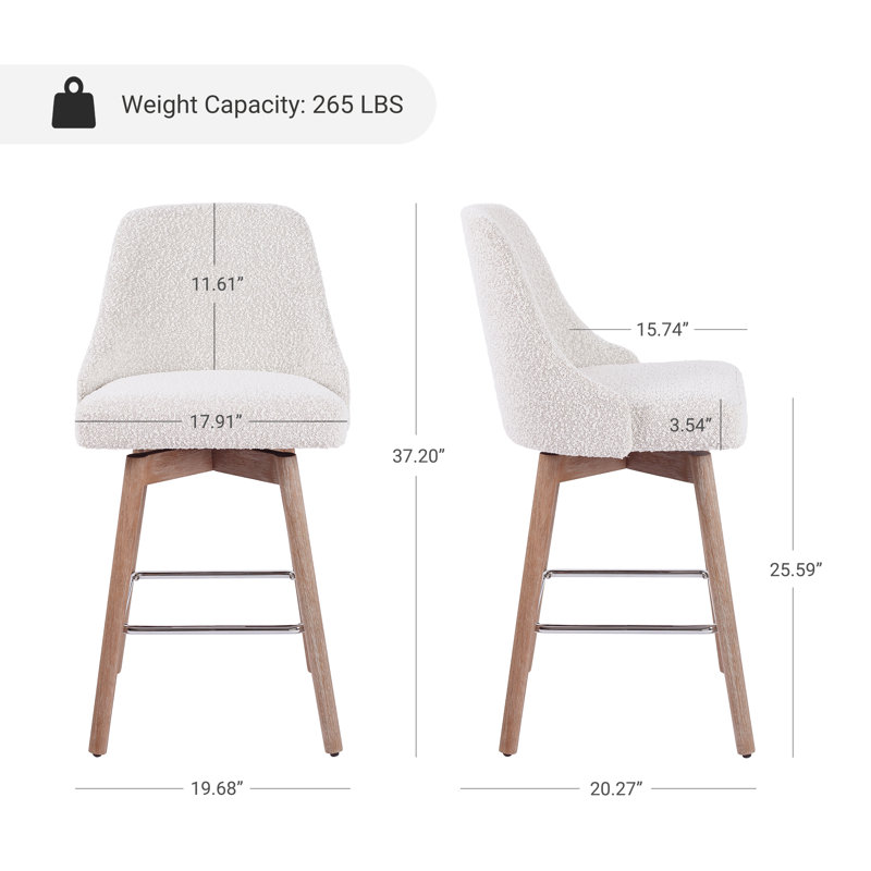 Hiott Swivel Upholstered Counter Stool, White Boucle/Brown