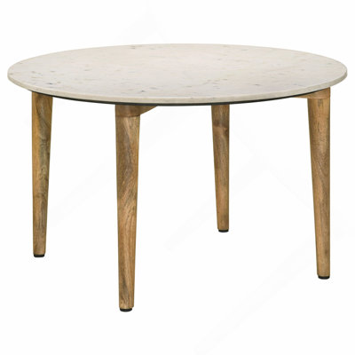 White and Natural Round Marble Top Coffee Table
