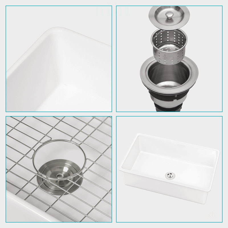 Évier de cuisine encastré à cuve en porcelaine réfractaire de 81 x 48 x 25 cm (32 x 19 x 10 pouces) - Durable et facile à nettoyer