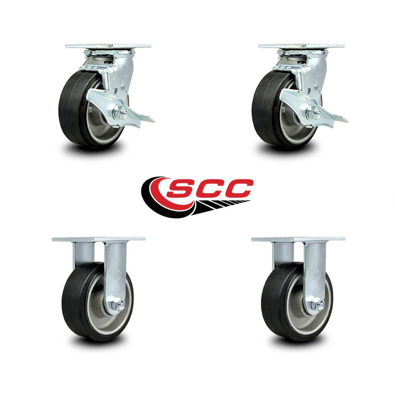 Ensemble de roulettes 5 pouces en caoutchouc sur aluminium avec roulement à rouleaux 2 freins 2 rigides SCC | SCC-30CS520-RAR-TLB-2-R520-2
