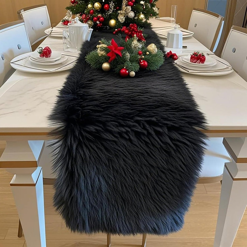 Table Runner - Black - Fur, Luxury Soft, Christmas/Winter Decor, Dining Table/Dresser/Coffee Table, Wedding & Holiday Party Decor