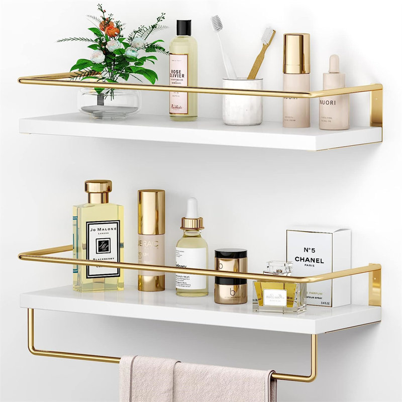 Tablette décorative 2 pièces avec barre à serviettes Rielee, Or