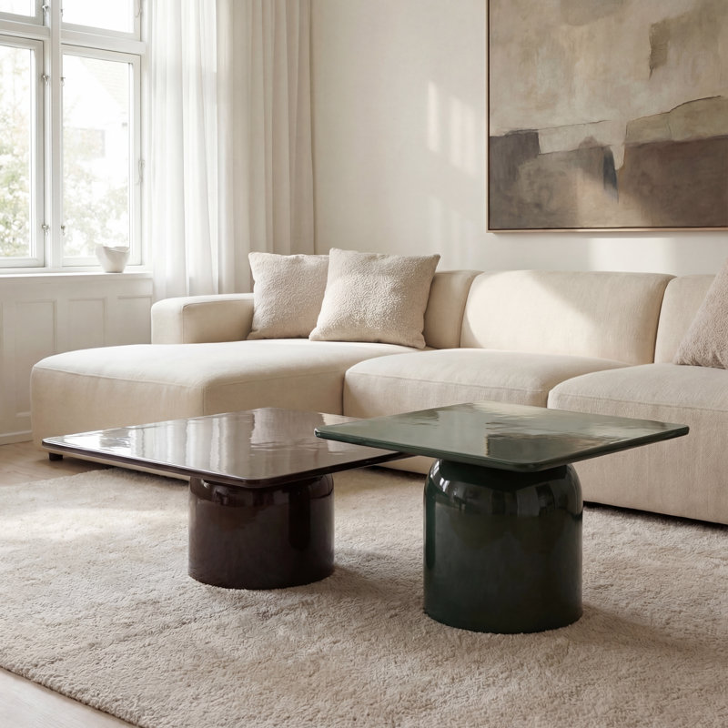 Ensemble de 2 tables basses gigognes Tommie, Deep Umber Brown, Obsidian Green