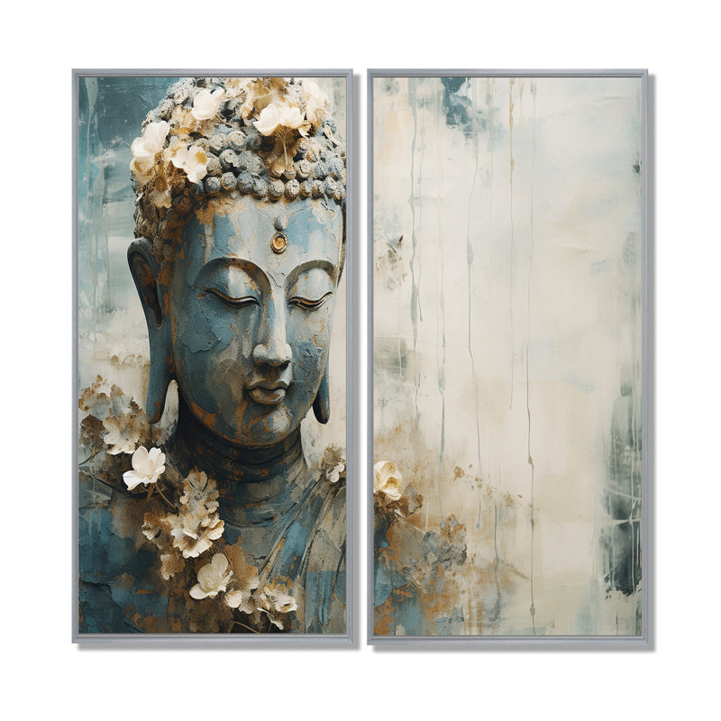 Statue de bouddhisme religieux - art mural grand bouddhisme, H 20 po x l 24 po, Reproduction encadrée sans passe-partout
