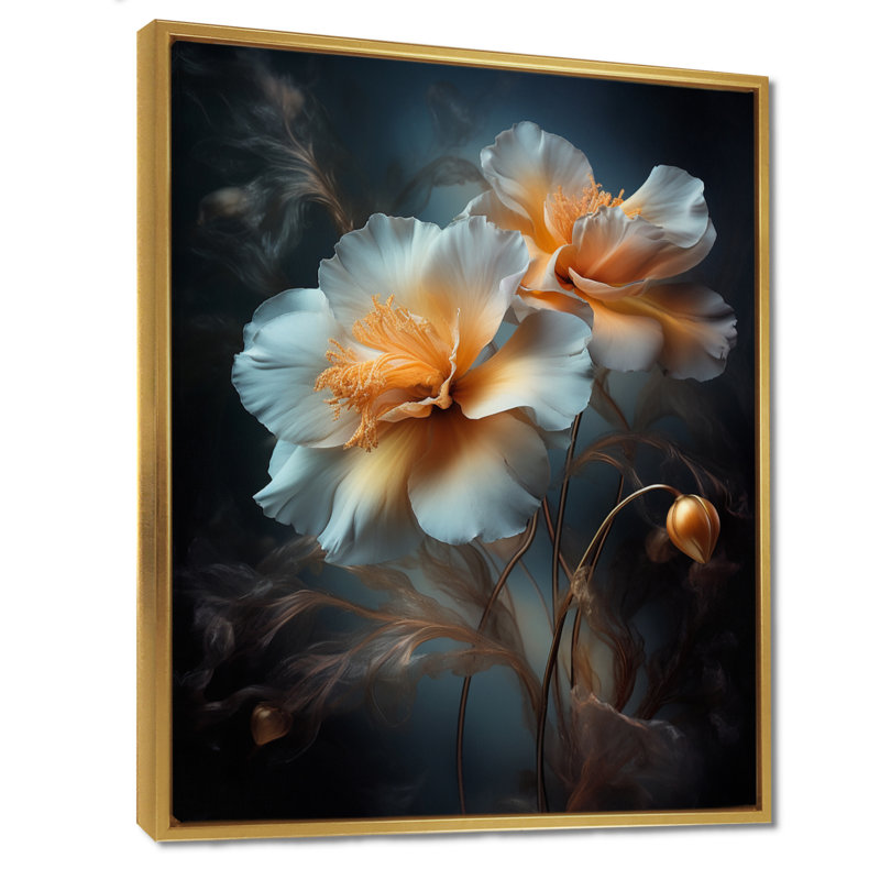 Pivoine blanche romantique - art mural pivoine, Cadre flottant doré, bois massif, H 20 po x l 12 po x P 1 po