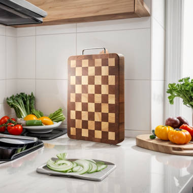 Household kitchen checkerboard solid wood cutting board, ebony/oak