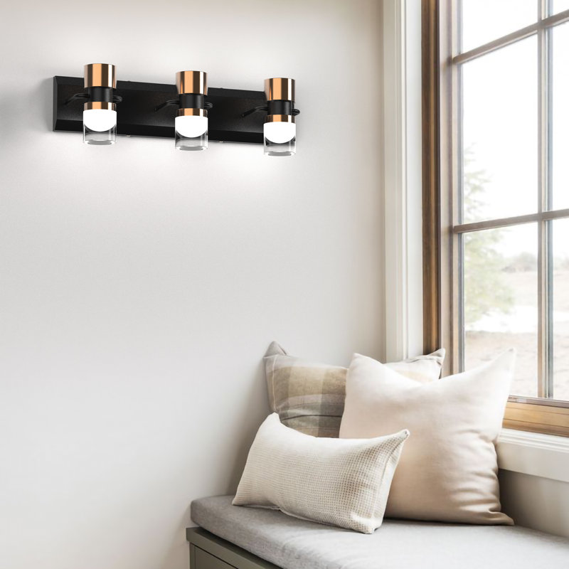 Yeltsin Bathroom Light Fixtures LED Vanity Lights Refined Crystal Clear Cylinder Design Lampshade Black and Bronze 4000K Wall Light Fixtures