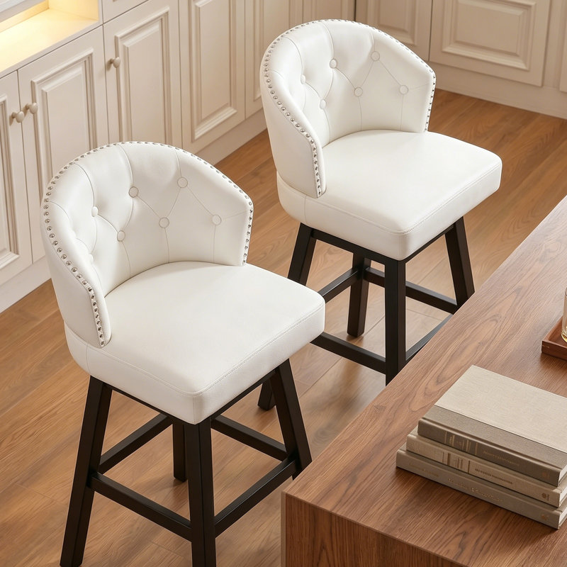 Tabourets de bar rembourrés avec structure en bois massif Aadhvika, Tabouret de comptoir (siège d'une hauteur de 26 p