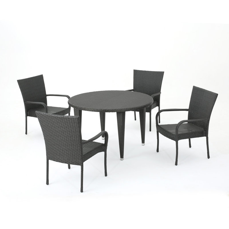 Straker 4 - Person Wicker Patio Dining Set with Round Table, Grey
