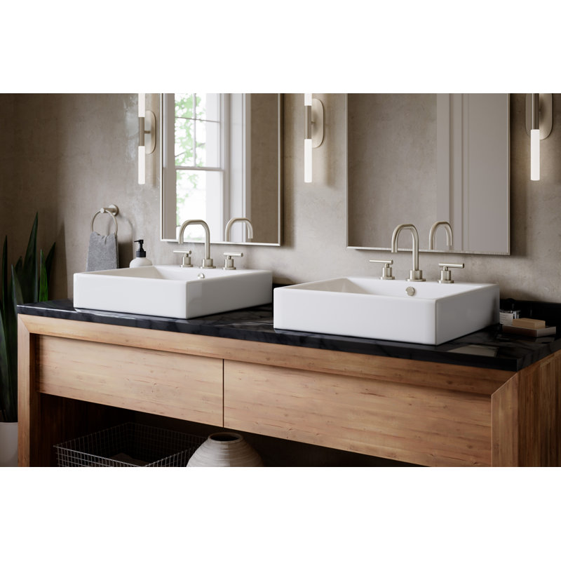 Dia Widespread Bathroom Faucet with Push Pop Drain, Satin Nickel
