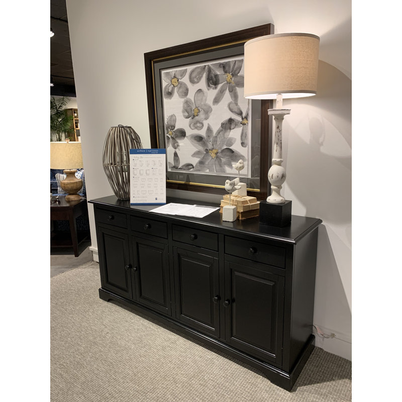 Buffet en bois d'hévéa 4 tiroirs Hues, Noir antique