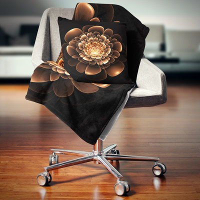 Glittering Brown Yellow Fractal Flower - Floral Printed Pillow