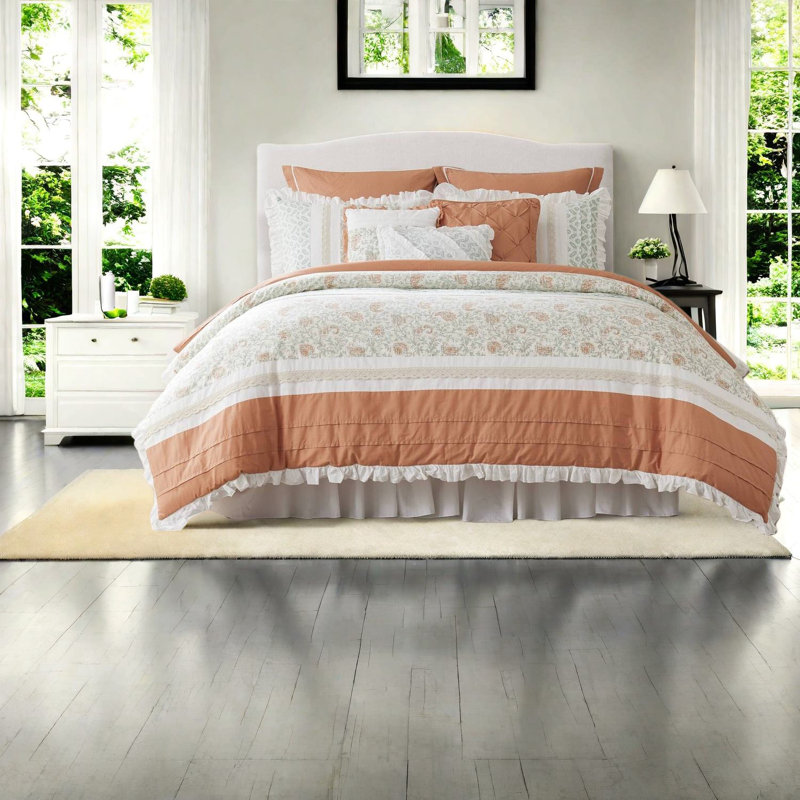 Ensemble de literie 9 pièces élégant, édredon en percale de coton, style maison de campagne