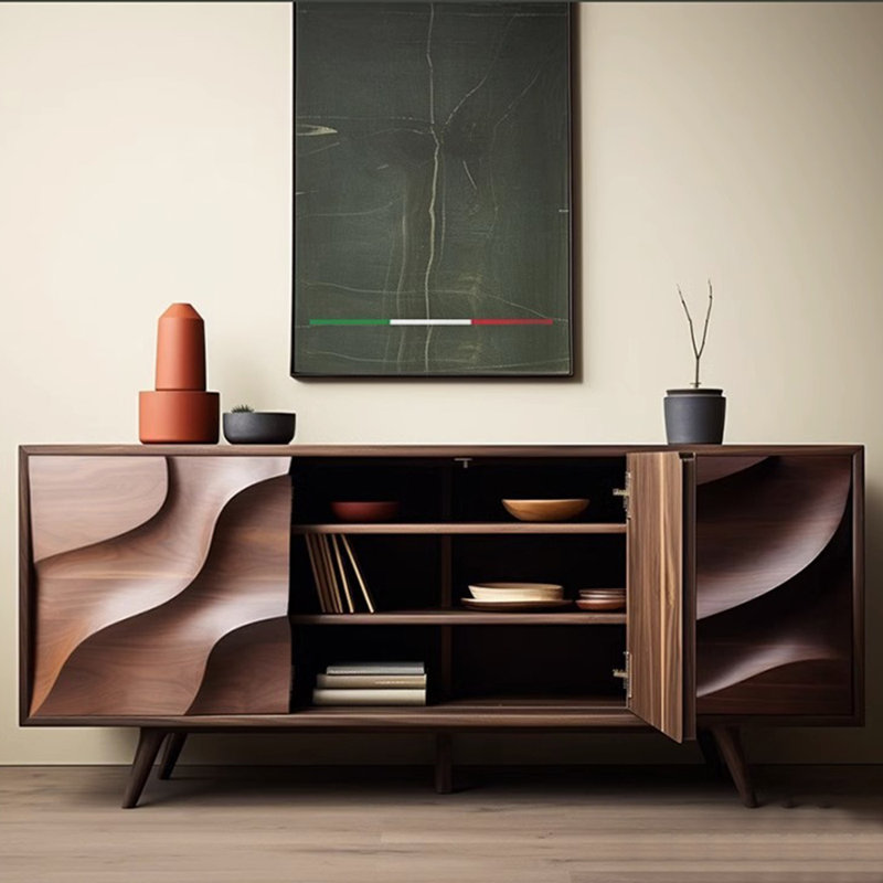 Solid wood carving art locker against the wall