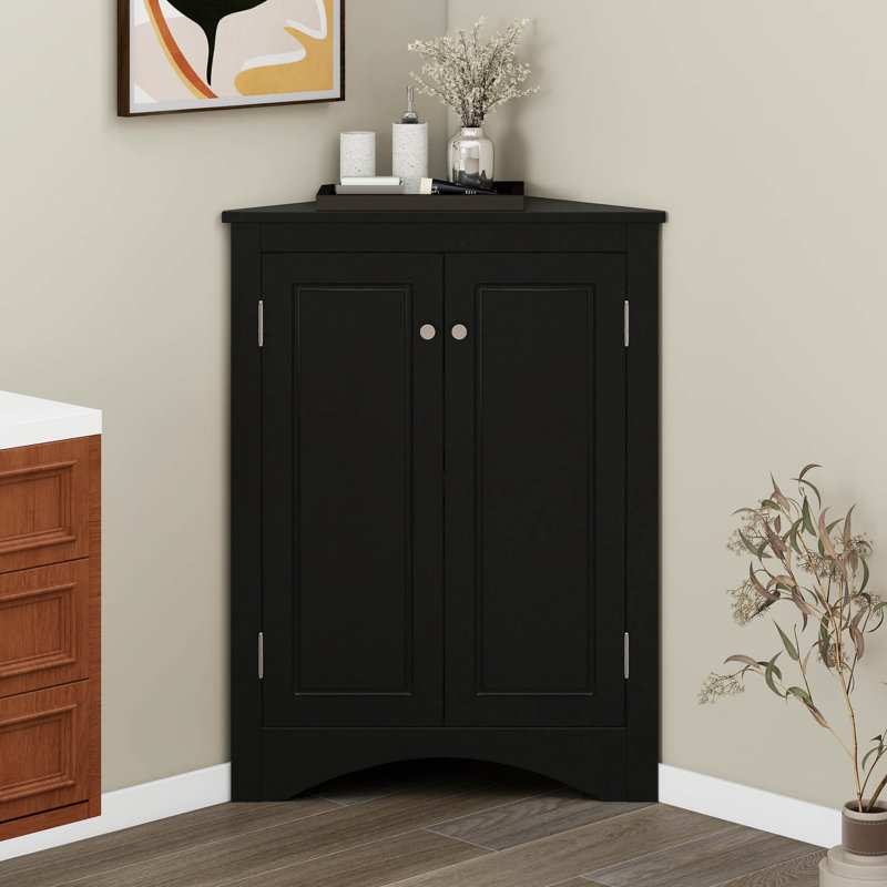 Triangle Bathroom Storage Cabinet With Adjustable Shelves, Modern Freestanding Floor Cabinet, Small Space Corner Organizer