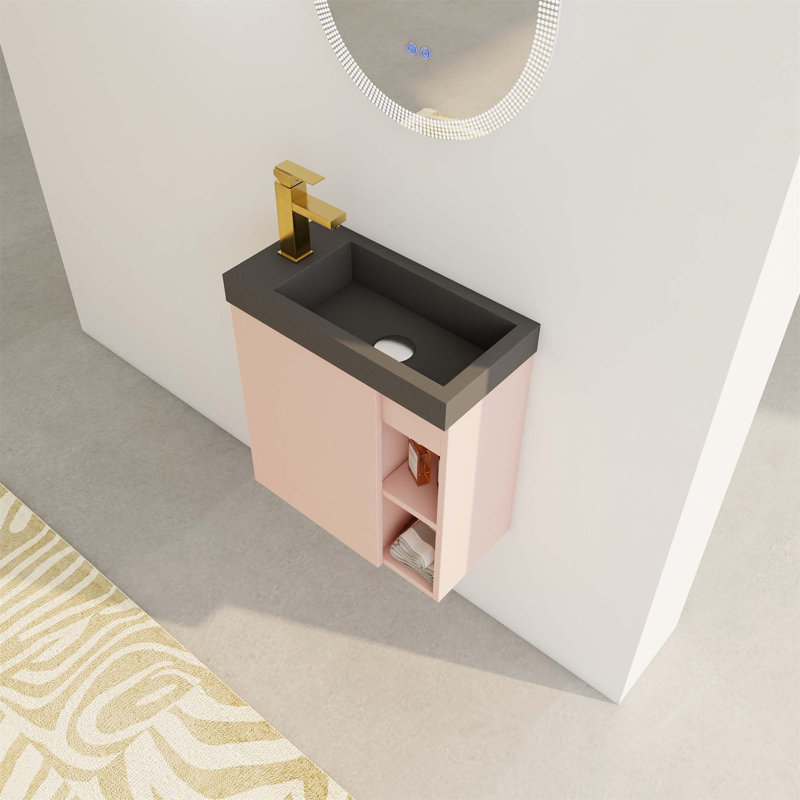 Ensemble de meuble-lavabo simple 9,9 po avec plateau en résine Tymur, Noir, Rose
