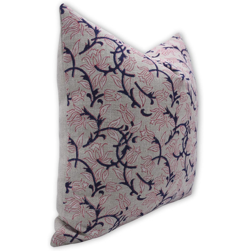 Linen Square Indoor/Outdoor Pillow Cover, 16" x 16", Red/Navy/Gray Floral 1