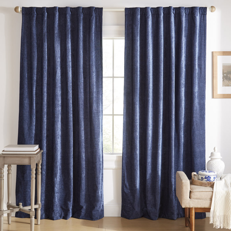 Indigo Pleated Sheer Polyester Curtain Panel, 50" W x 96" L