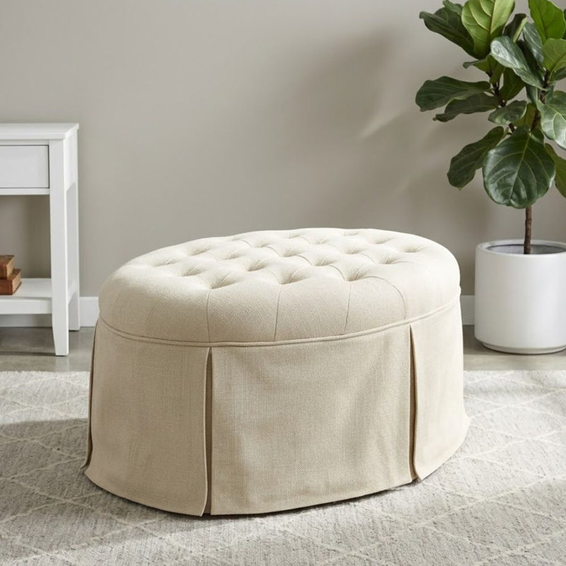 Repose-pieds rond capitonné Jazmine, Beige