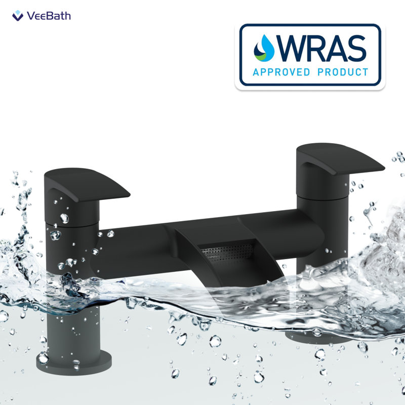 VeeBath Symphony Round Waterfall Bath Filler Mixer Tap, Matt Black