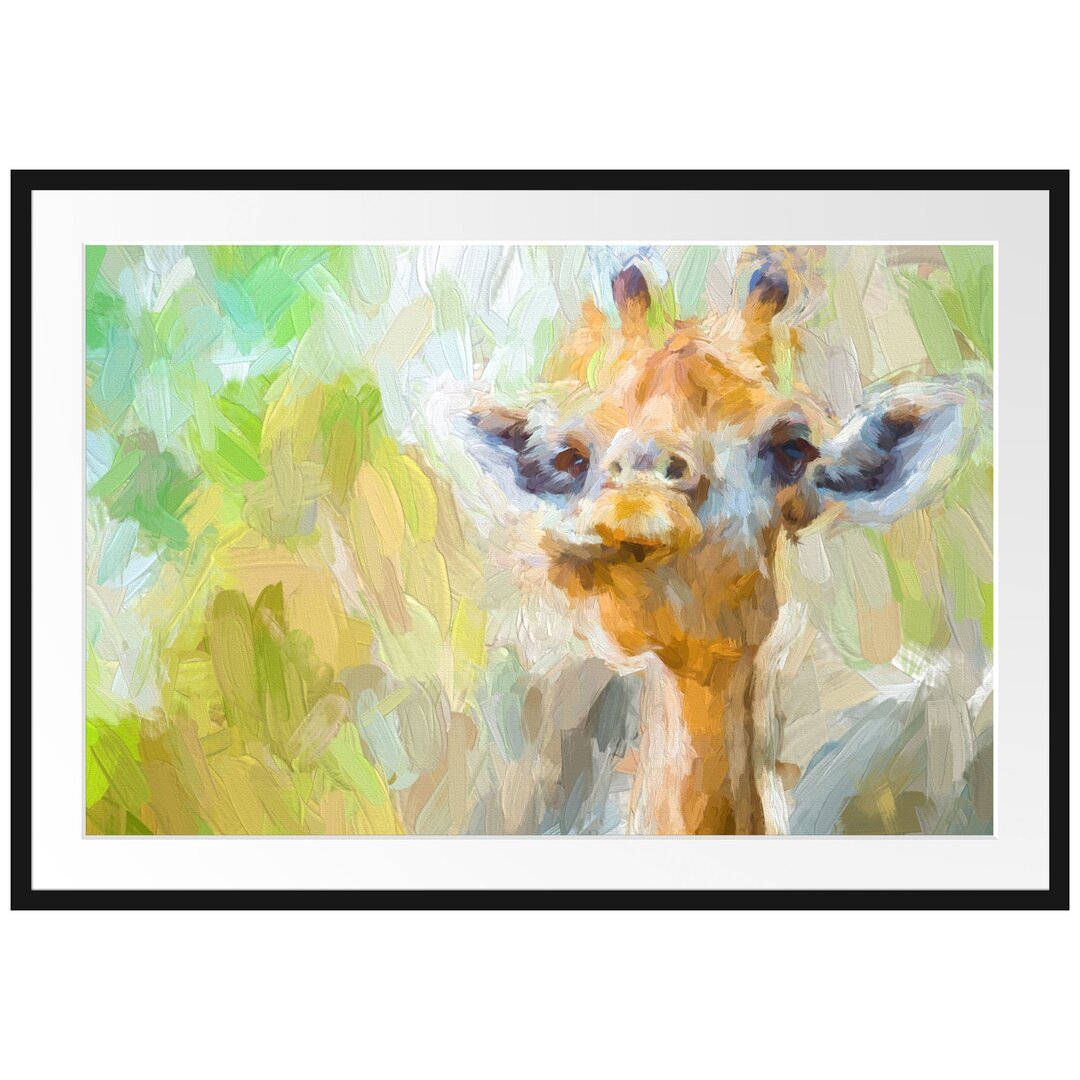 Gerahmtes Papierbild Giraffe in der Natur