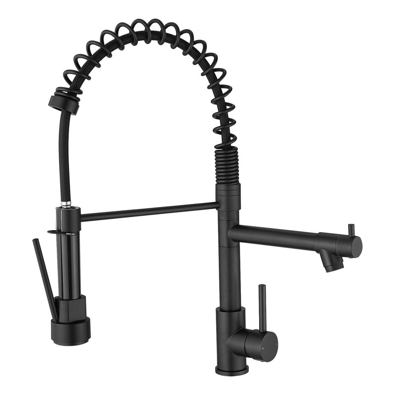 Commercial Kitchen Faucet With Pull Down , Stainless Steel, Black, 360 Degree Swivel Spout, Construction Sink Smooth And Silent Operation