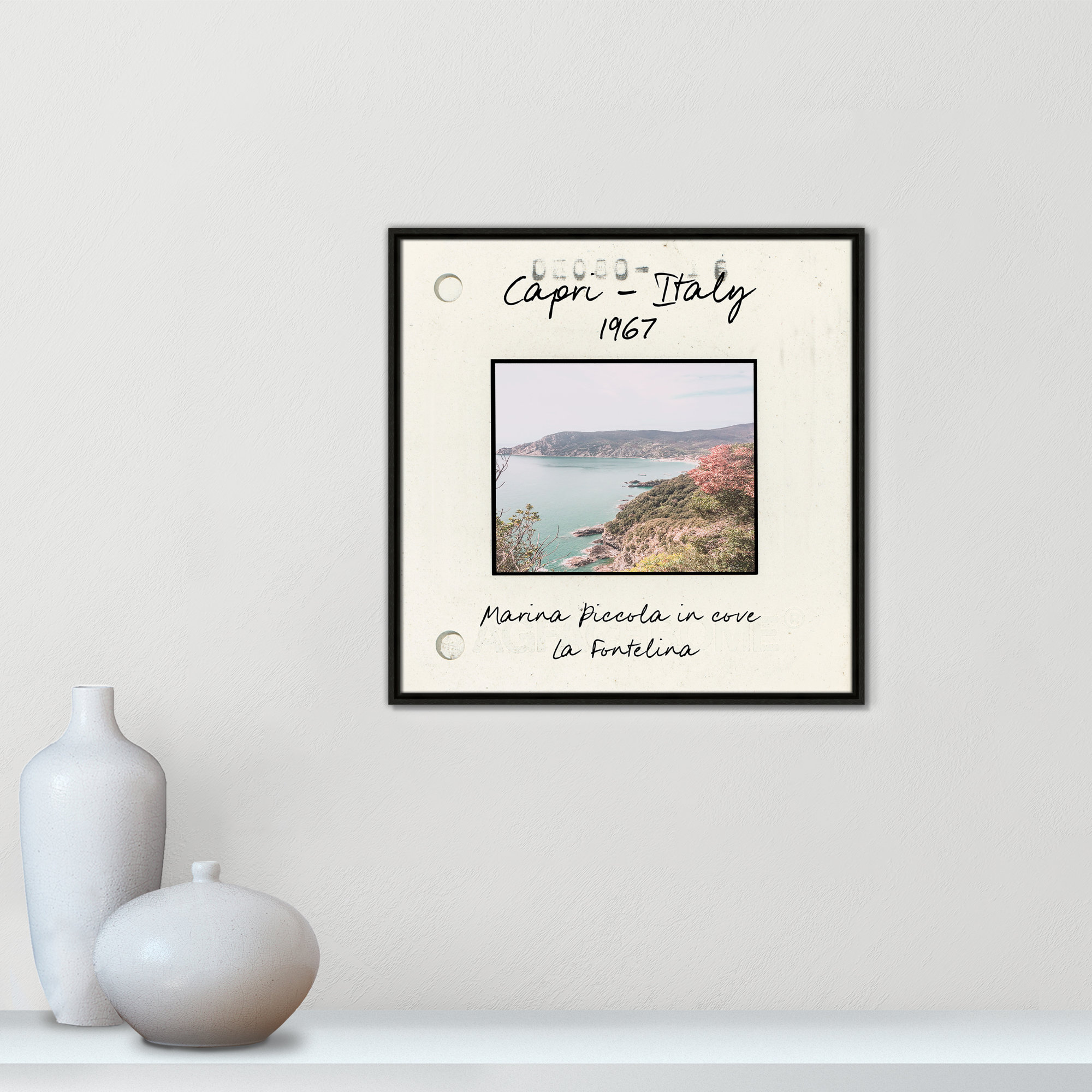 Capri Italy - Marina Picolla in La Fontalina Print by Susan Jill, 25.5" H x 25.5" W x 2" D, Espresso Floater Framed Canvas
