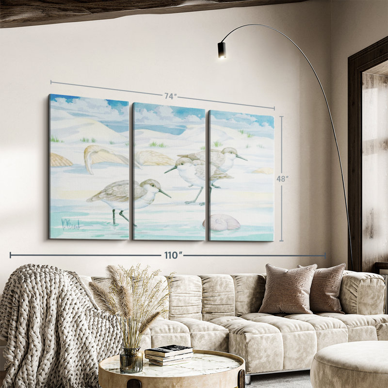 «Shell Island Sandpipers», 3 pièces, H 48 po x l 74 po x P 1,25 po
