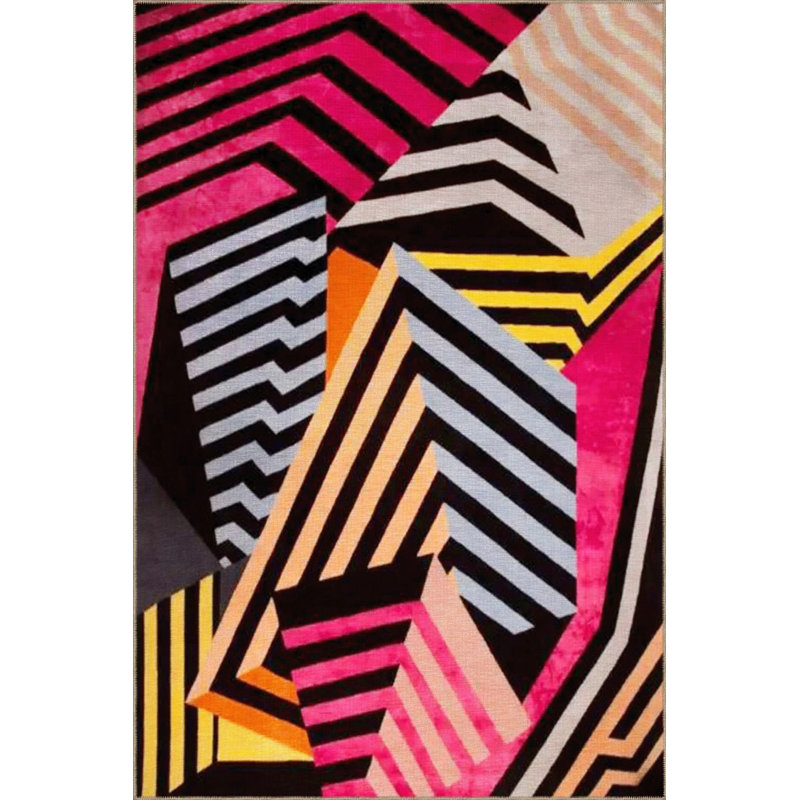Multicolored Stripe Geometric Pattern Creative Modern Decorative Carpet, Rectangle 2'4" x 4'