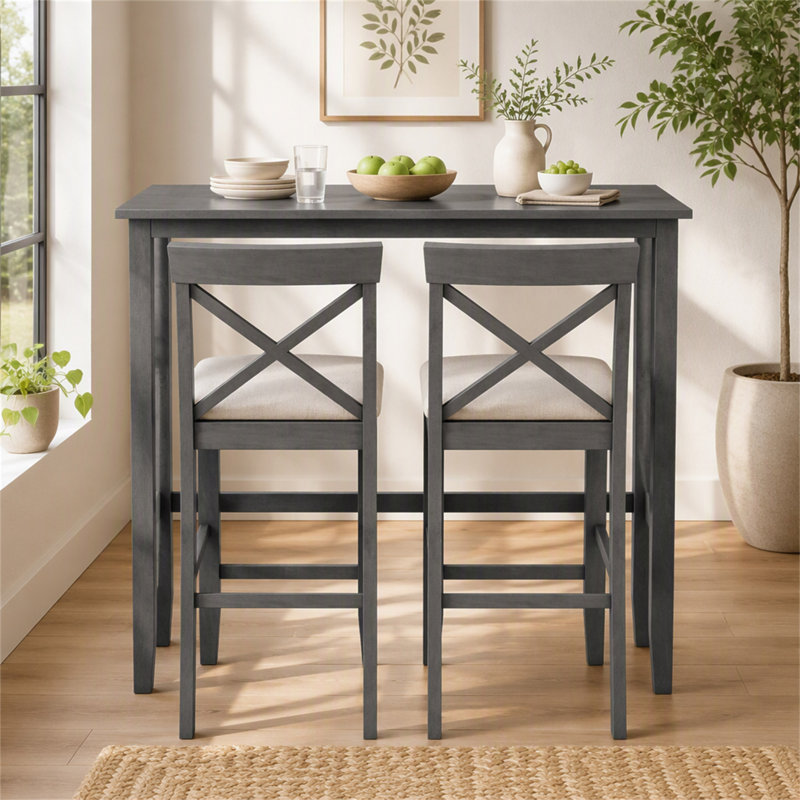 Farmhouse 48"Rectangular Wood Bar Height Dining Set Kitchen Breakfast Nook with 2 Chairs for Small Places, Grey, Beige/Grey