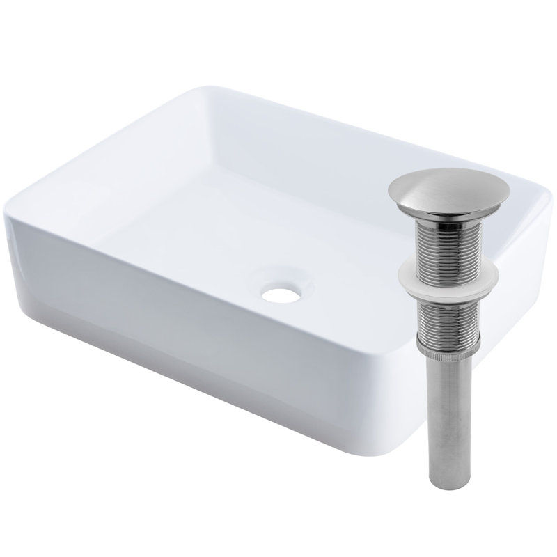 Novatto 19'' Porcelain Rectangular Bathroom Sink, Brushed Nickel