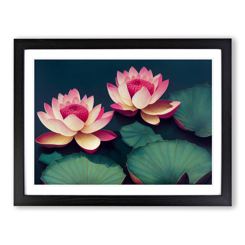 Beaming Lotus Flowers - Single Picture Frame Print, 34cm H x 46cm W x 2cm D, Black