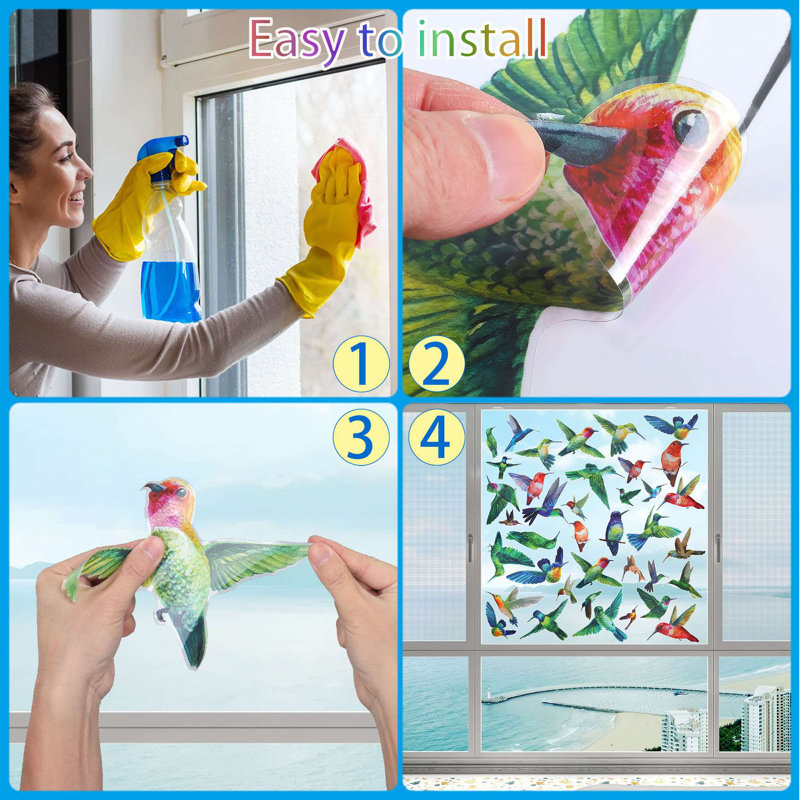 9 PCS Anti-Collision Window Clings Hummingbird Reminder Window Decals Non Adhesive for Bird Strikes