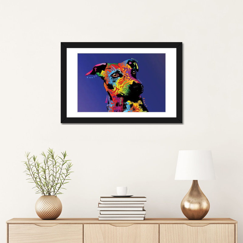 Jack arc-en-ciel terrier, impression sur toile tendue, H 16 po x l 24 po x P 1 po, Papier d'art encadré noir, Blanc